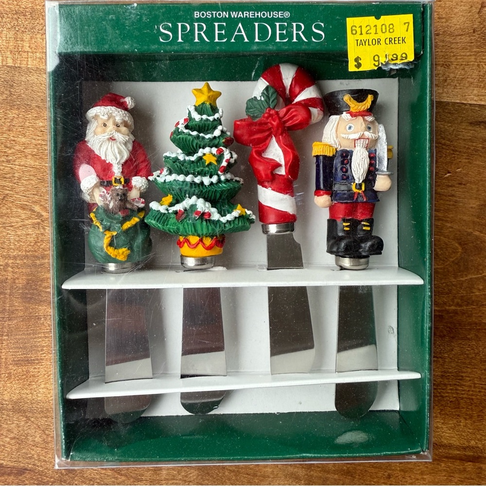 Vintage Christmas Spreaders Stainless Steel Blade Set Of 4 Boston Warehouse 1994